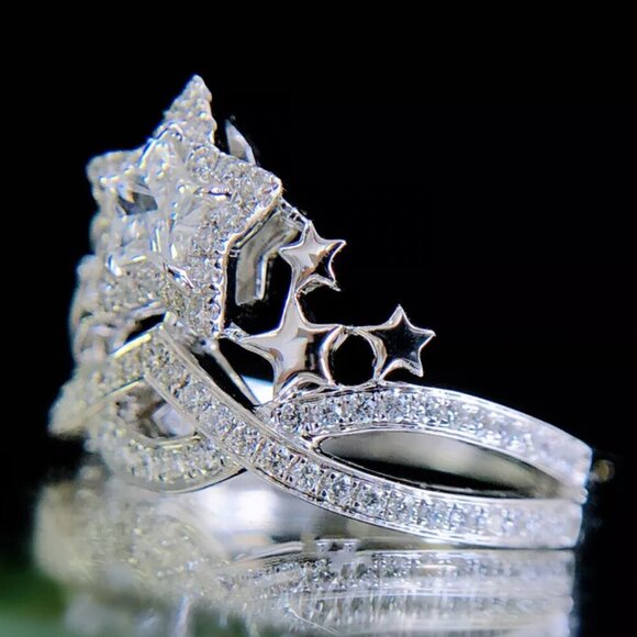 NEW 925 Sterling Silver Diamond Star Ring Star Statement Ring - Picture 4 of 5